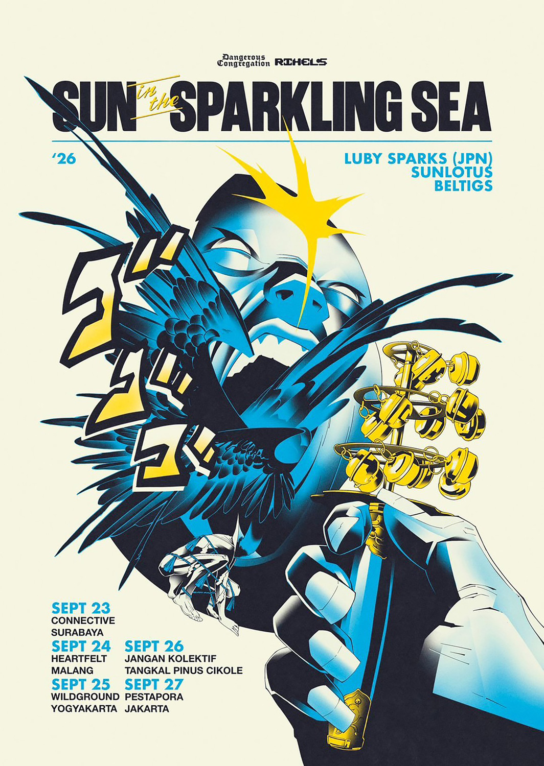 Rihels Biz and Dangerous Congregation present SUN IN THE SPARKLING SEA Indonesia Tour 2026 Featuring Luby Sparks (JP), sunlotus (Indonesia), Beltigs (Indonesia)
